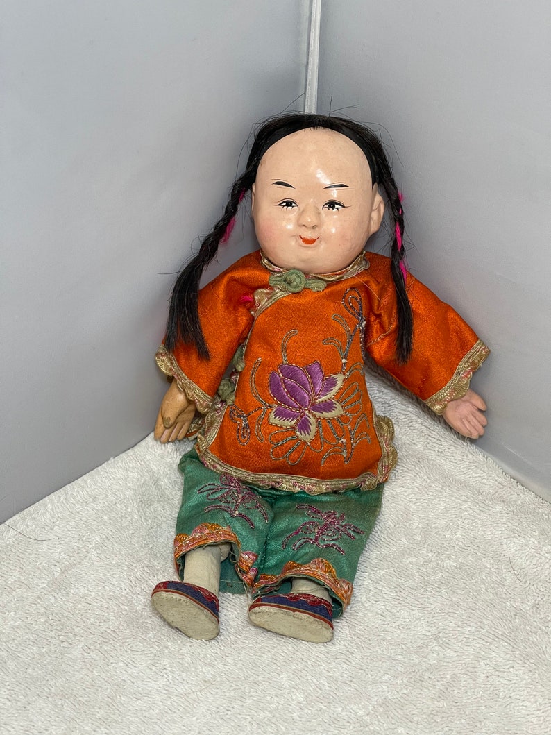 Vintage Chinese Doll 9.5 Tall Unmarked image 7
