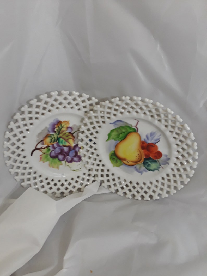 Lefton Milk Glass Hand Painted Plates 8 inch 6350 FR