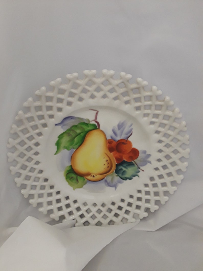 Lefton Milk Glass Hand Painted Plates 8 inch 6350 FR