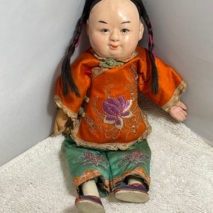 Vintage Chinese Doll 9.5 Tall Unmarked image 9
