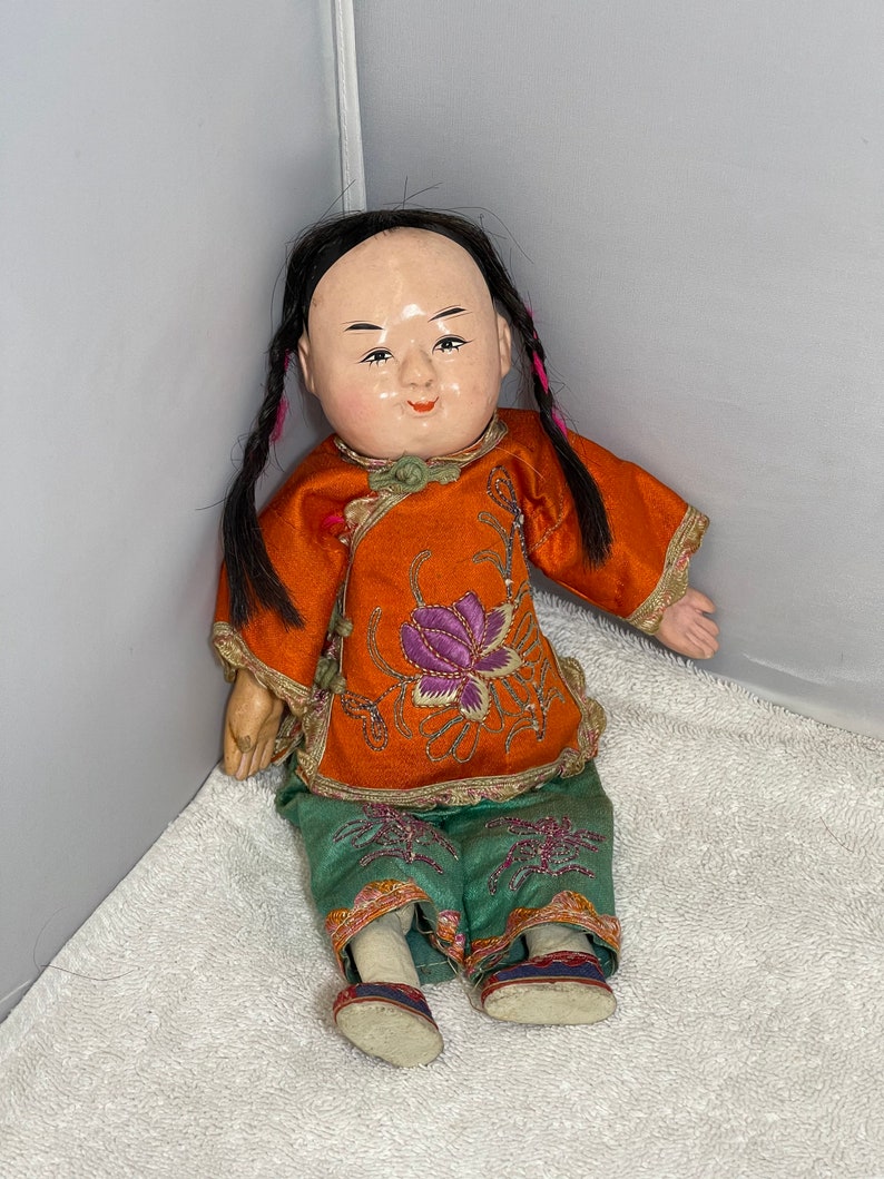 Vintage Chinese Doll 9.5 Tall Unmarked image 4