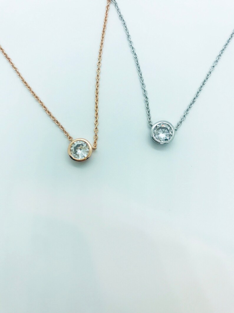 anniversary gift jewelry dainty rosegold necklace with cubic jewelry gift for mom silver necklace with small cubic