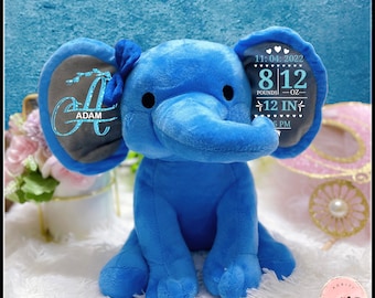 Birth Stat Announcement, New baby gift, Baby Shower, Newborn Present, Baby Boy, Baby Girl, Baby Keepsake, Personalized Elephant plush.