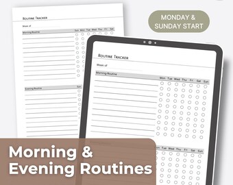 Morning & Evening Routine, Intentional Planning Insert | Minimalist Digital Planner Template (Printable PDF Template)