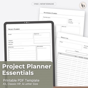 Project Planner Essentials, Project Management Digital Planner Inserts (Printable PDF Template)