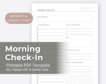 Morning Check-In, Intentional Planning Insert, Daily Journal (Printable PDF Download) by LifeDraftShop