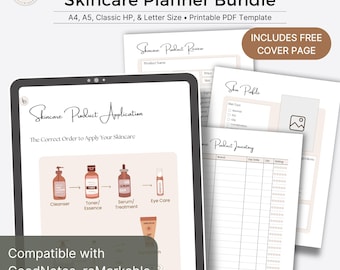 Skincare Planner Bundle: Minimalist Digital Planner Inserts (Printable PDF Template)