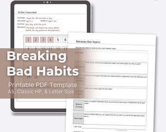 Breaking Bad Habits Worksheet, Digital Planner Insert (Printable PDF Template)