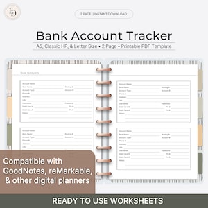 Seguimiento de cuentas bancarias, inserto de planificador financiero / Plantilla PDF imprimible / Descarga digital instantánea