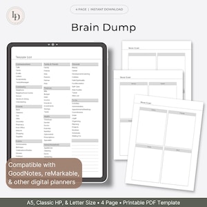 Brain Dump & Abzugsliste, Planer Einlage (druckbare PDF Vorlage)
