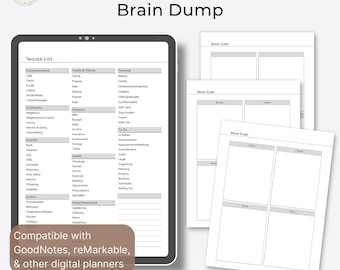 Brain Dump &  Trigger List, Planner Insert (Printable PDF Template)
