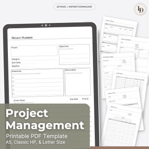 Project Management Tools, Digital Planner Inserts (Printable PDF Template)