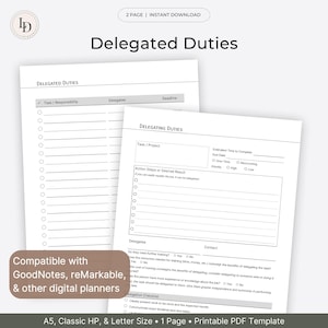 Delegated Duties, Digital Planner Insert (Printable PDF Template)