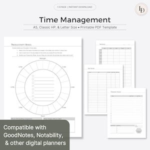 Time Management Tools, Digital Planner Inserts (Printable PDF Template)