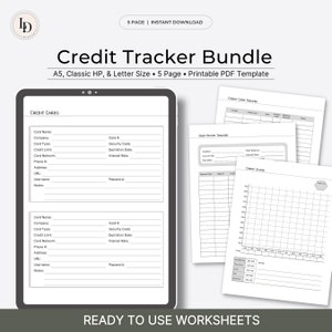 Paquete de seguimiento de crédito, inserto de planificador financiero / Plantilla PDF imprimible / Descarga digital instantánea