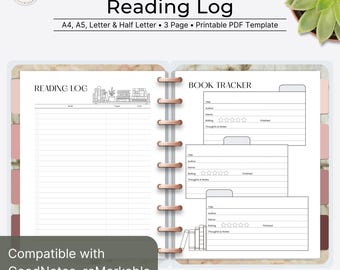 Reading Log & Book List Tracker: Academic Planner Inserts (Printable PDF Template)