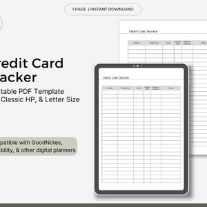 Rastreador de tarjeta de crédito (1 página), Inserto de planificador financiero / Plantilla PDF imprimible / Descarga digital instantánea