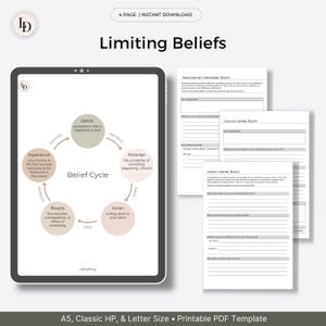Conquering Limiting Beliefs | Personal Development & Growth Mindset Worksheet (Printable PDF Template)