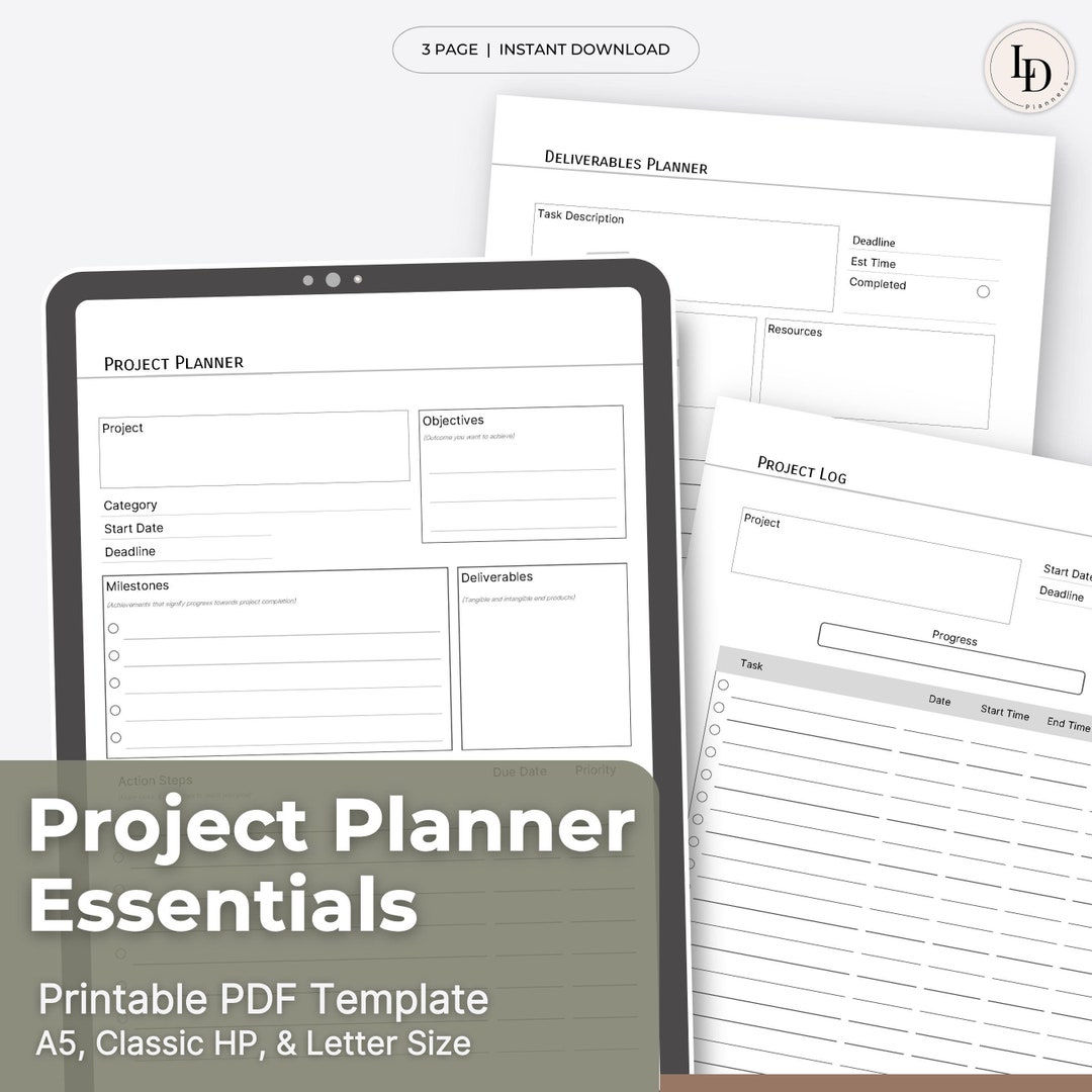 Project Planner Essentials: Project Management Digital Planner Inserts ...