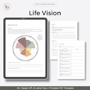 Life Vision & Wheel of Life, Self-Assessment Worksheet (Printable PDF Template)