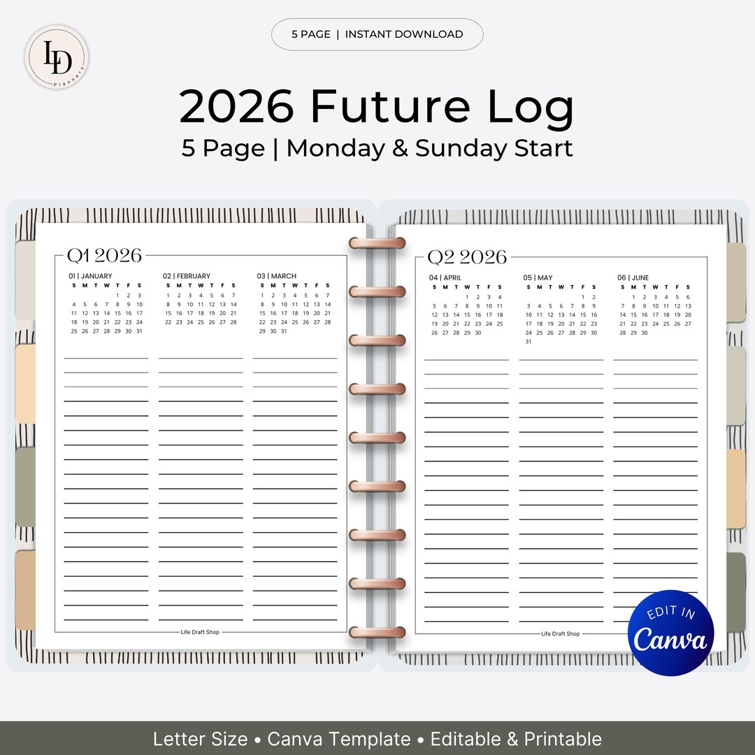 2026 Future Log Planner Inserts: Quarterly Overview and Calendar ...