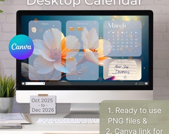 Floral Desktop Wallpaper Organizer, 2026 Calendar (Customizable Canva Template)