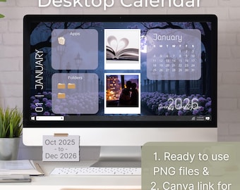 Whimsical Goth Desktop Wallpaper Organizer, 2026 Calendar (Customizable Canva Template)