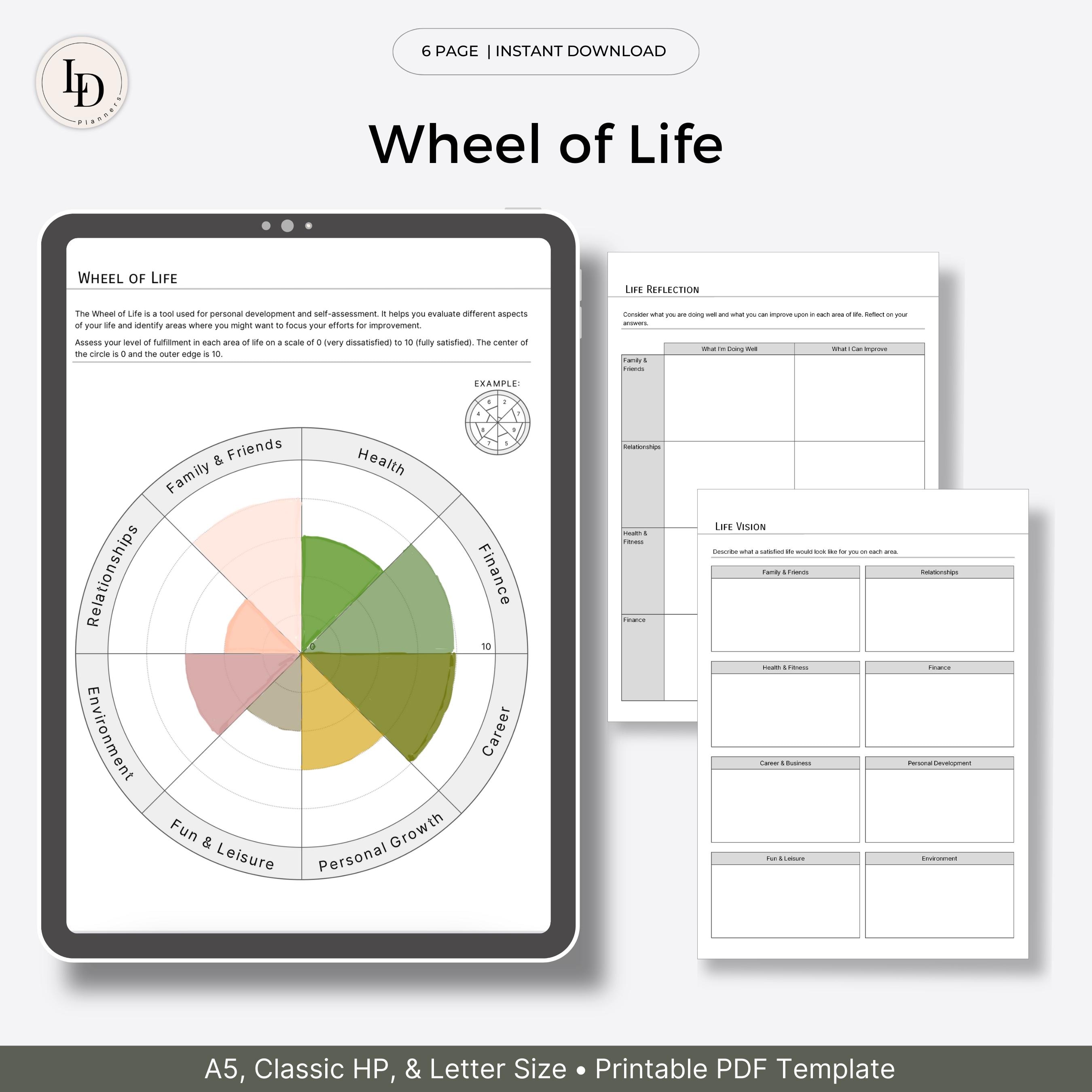 Wheel of Life, Self-Assessment Worksheet (Printable PDF Template)