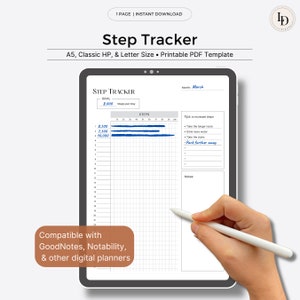 Stappentracker | Hulpmiddelen voor gezondheids- en welzijnsbeheer | Digitale levensstijlplanner invoegen (afdrukbare PDF-sjabloon)