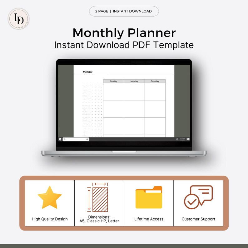 Monthly Planner Insert, 2 Page Spread Undated Calendar (printable PDF ...
