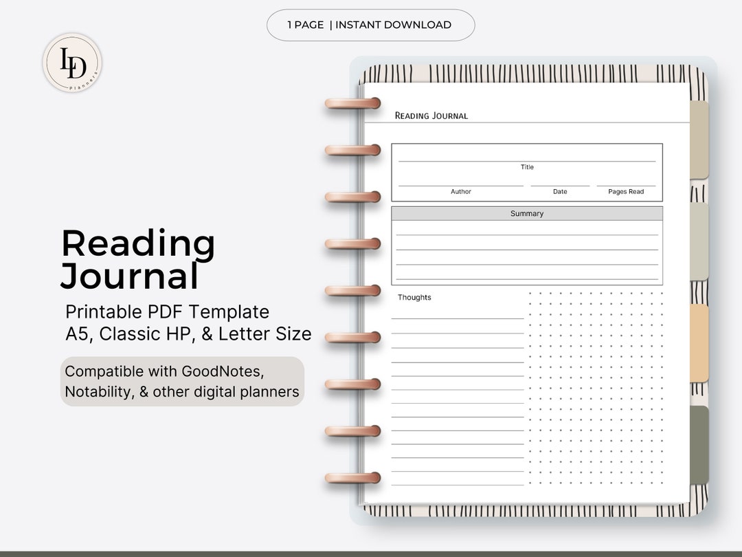 Reading Journal, Reading Worksheets Academic Planner Inserts for