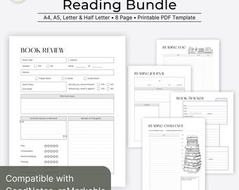 Reading Tracker Bundle | Book Planner Inserts | Digital Planner Template | Printable PDF