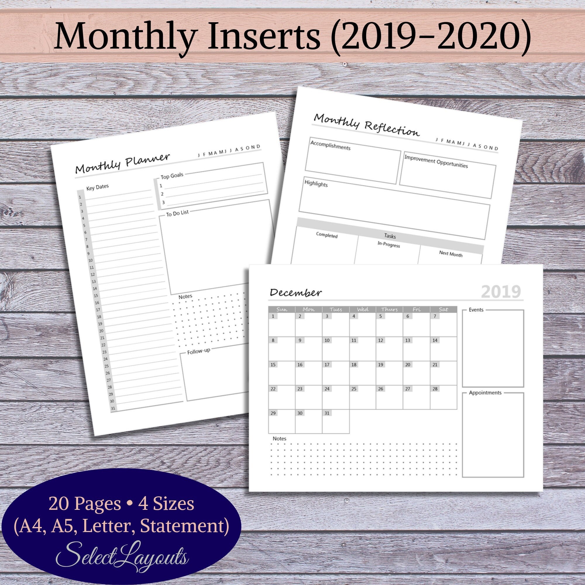 Every month Planner Inserts (Printable PDF Template) photograph about Full Focus Planner Pdf Download named Month to month Planner Inserts (Printable PDF Template)