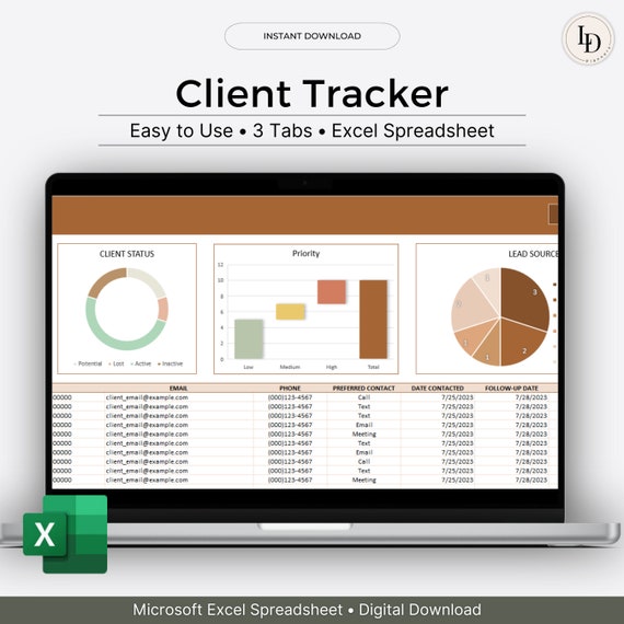Client Tracker | Client Management for Small Businesses, CRM Dashboard System | Simple Excel Spreadsheet Template