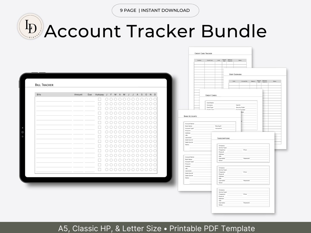 Account Tracker Bundle, Financial Planner Insert Printable PDF Template ...
