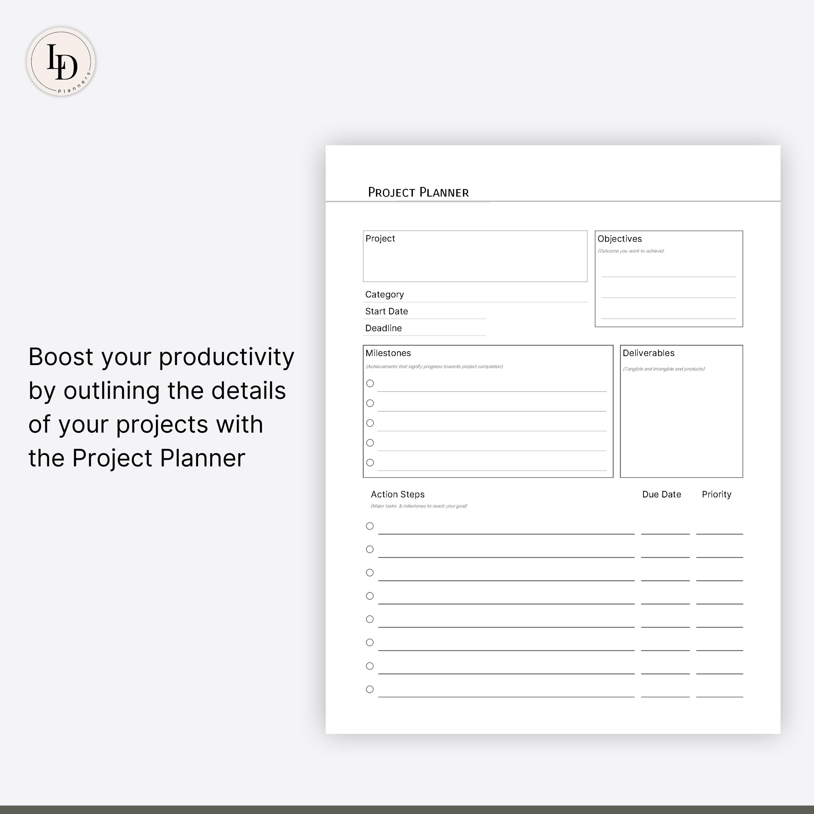 Project Plan, Digital Planner Insert (printable PDF Template) - Etsy