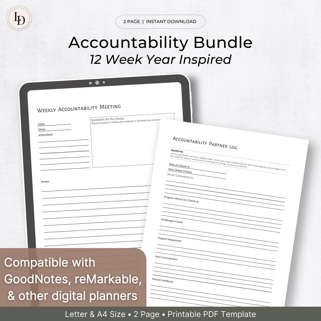 Accountability Worksheets, Inspired by the 12 Week Year | Partner Log ...