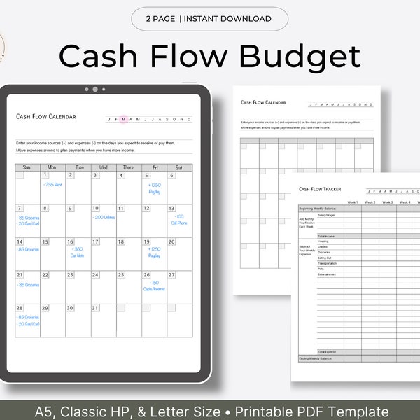 Cash Flow Budget, Financial Planner Insert (Printable PDF Template)