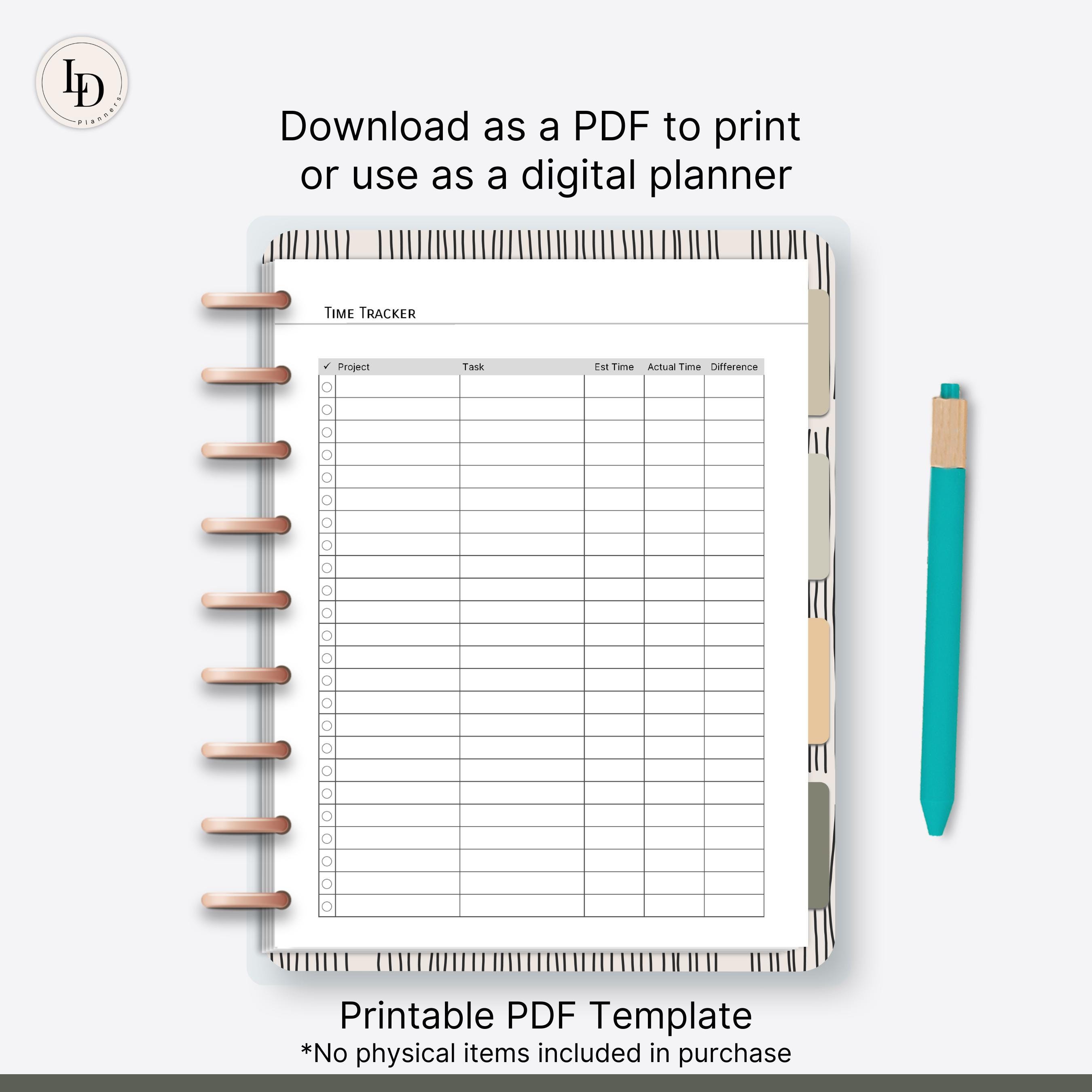 Time Management Tools, Digital Planner Inserts (printable PDF Template ...