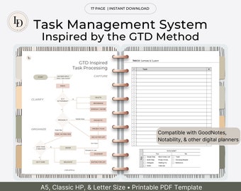 GTD Inspired Task Management System, Productivity Planner Insert (Printable PDF Template)