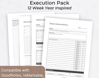 Execution Pack, Inspired by the  12 Week Year | Digital Planner Inserts (Printable PDF Template)