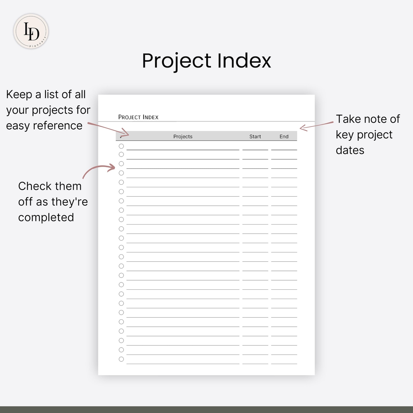 Project Index, Project Management Planner Inserts (printable PDF ...