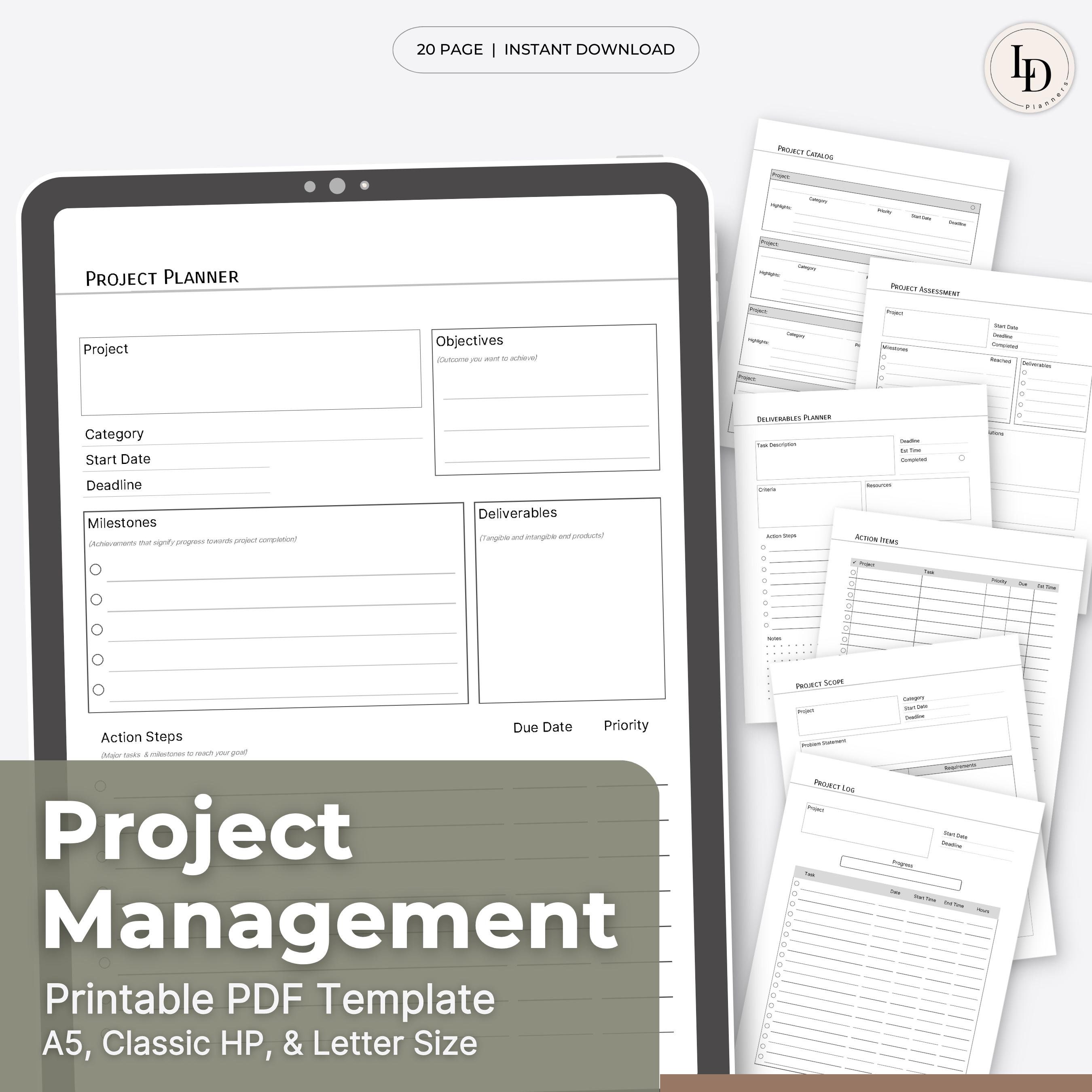 Project Management Tools, Digital Planner Inserts (printable PDF ...