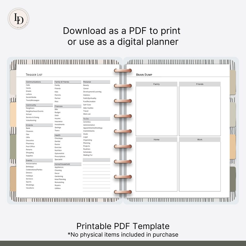 Brain Dump & Trigger List, Planner Insert (printable PDF Template) - Etsy