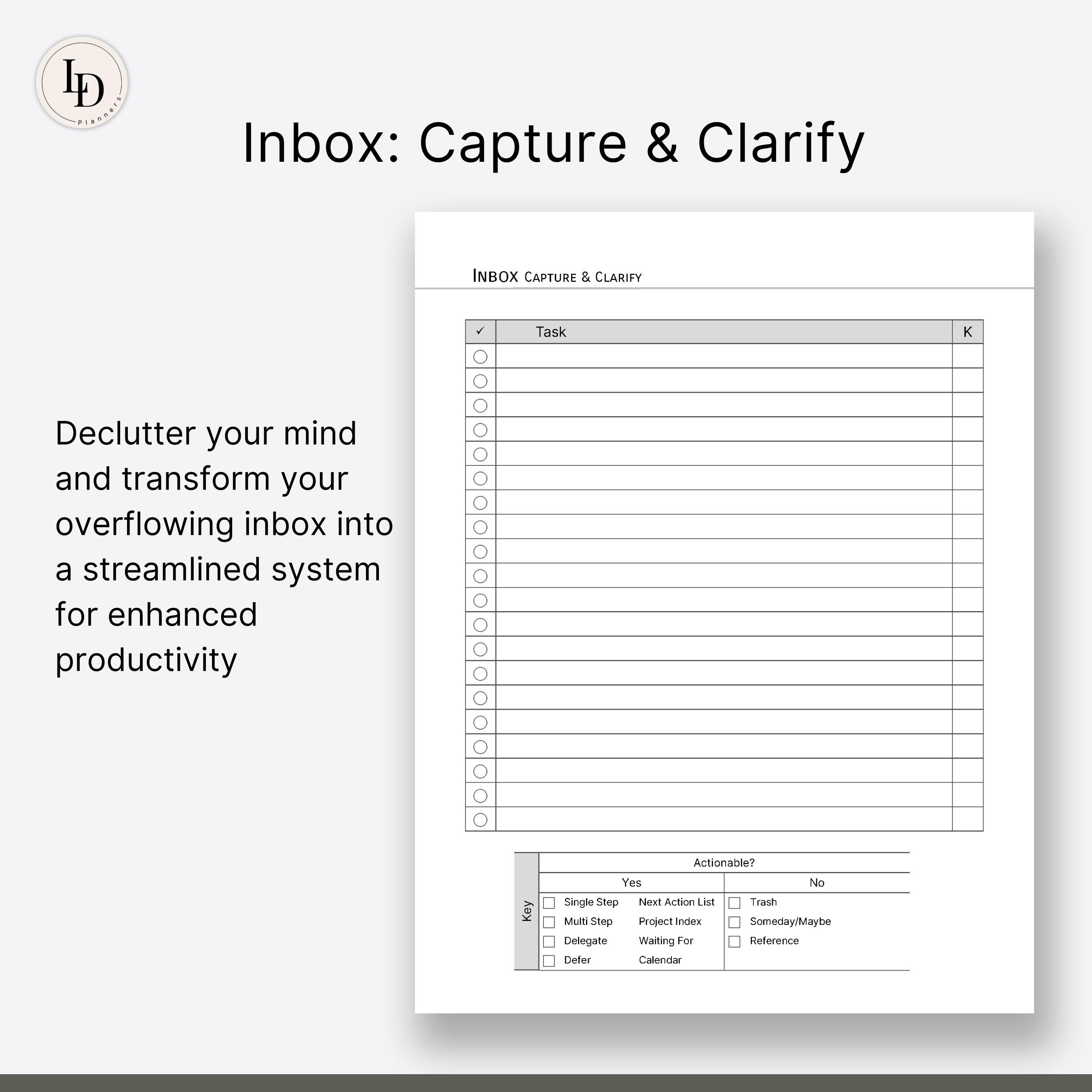 Inbox: Capture & Clarify, GTD Inspired Planner Inserts (printable PDF ...