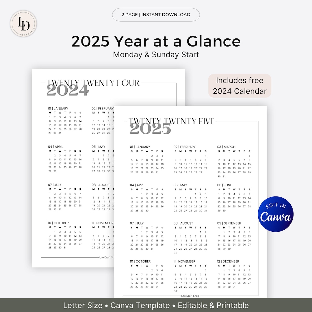 2025 Minimalist Year at a Glance, Dated Calendar Full-year Overview ...