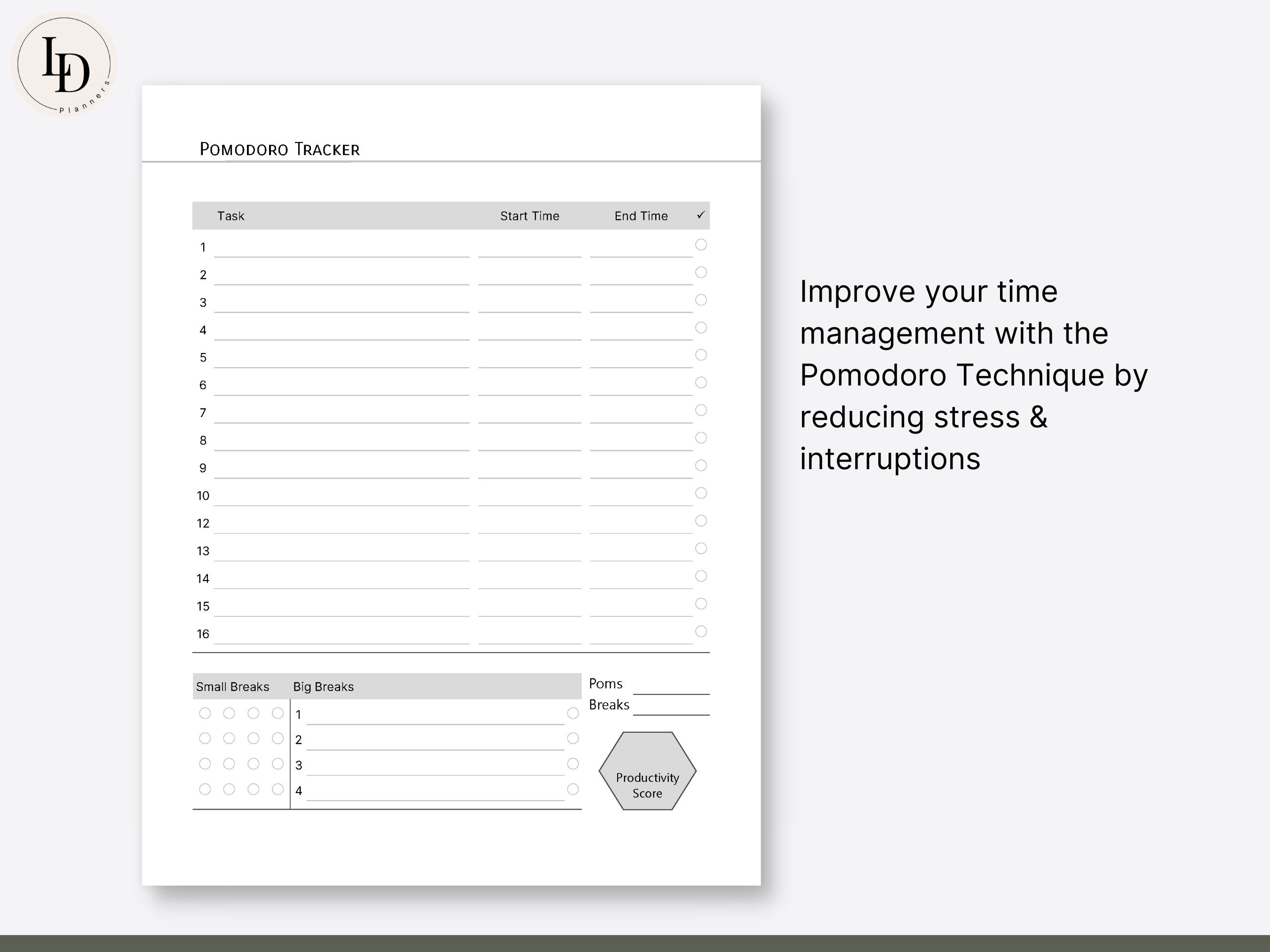 Pomodoro Tracker, Time Management Planner Insert printable PDF Template ...