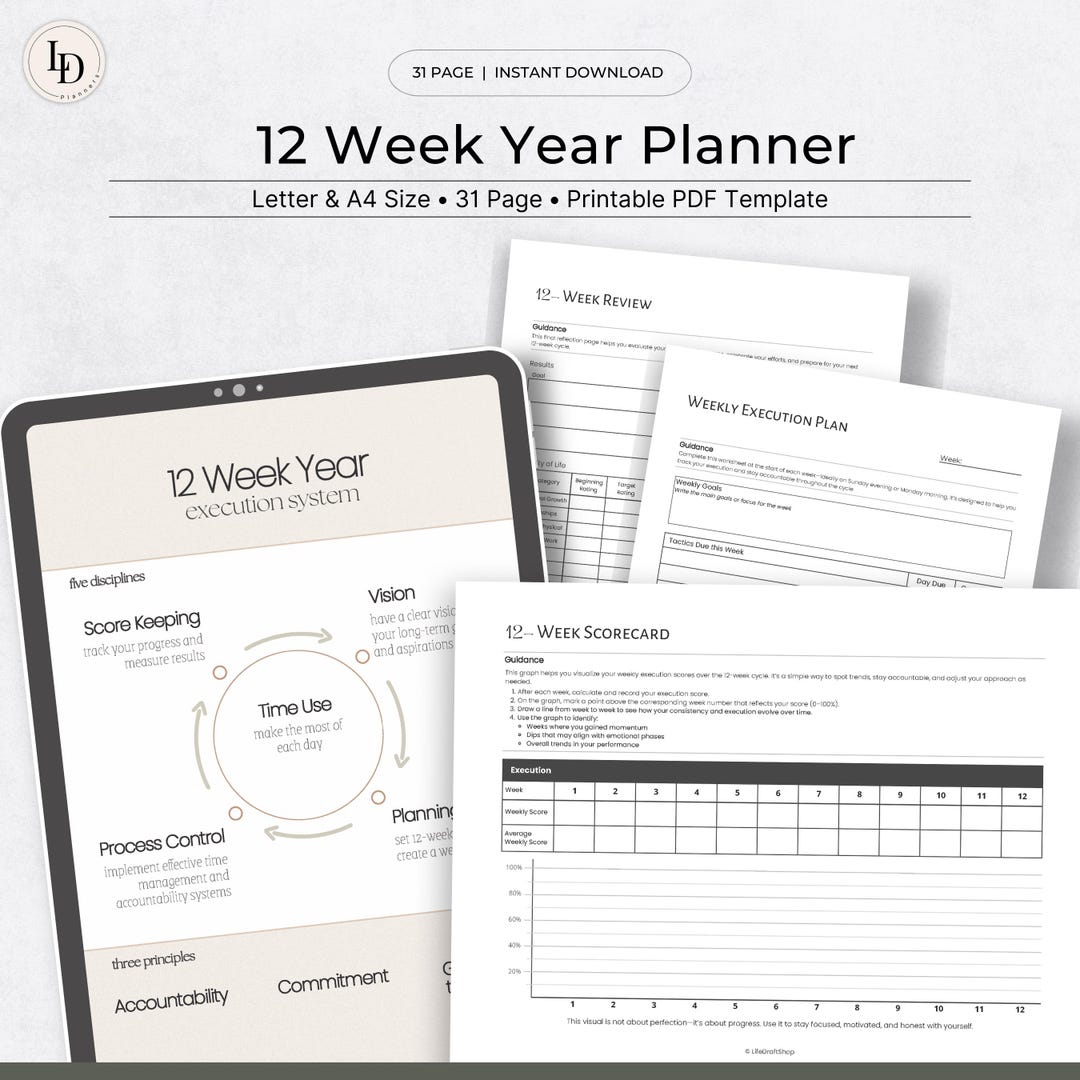 12 Week Year Inspired Planner | Goal Setting & Productivity System ...