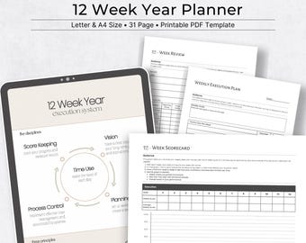 12 Week Year Inspired Planner | Goal Setting & Productivity System (Printable PDF Template)
