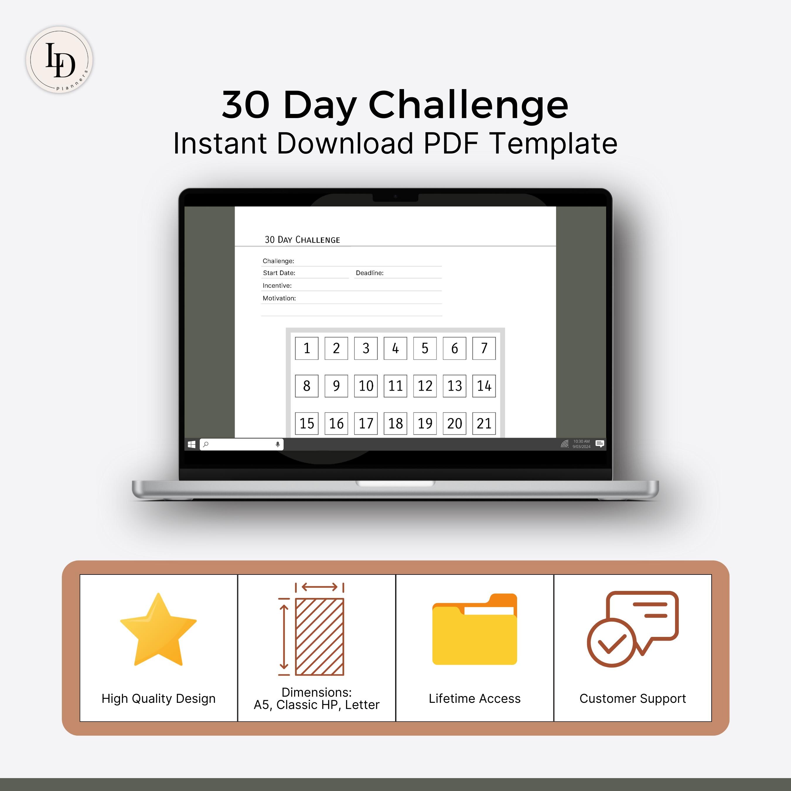 30 Day Challenge, Habit Tracker Planner Insert (printable PDF Template ...